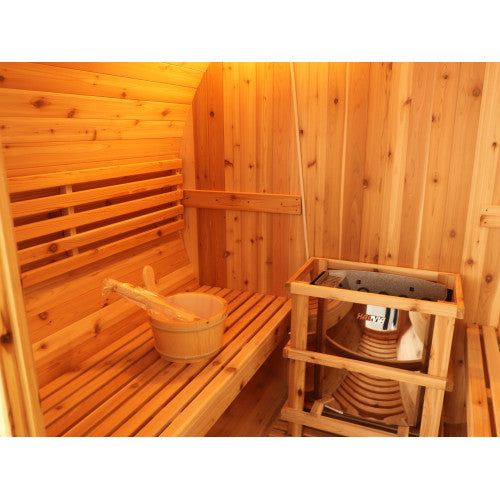 Aurora 2–4 Person Traditional Barrel Sauna, featuring a classic barrel design with premium wood construction, designed for a relaxing and rejuvenating sauna experience-4