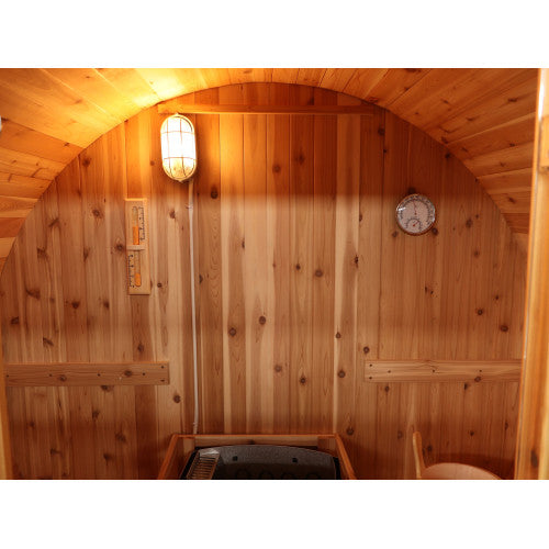 Aurora 2–4 Person Traditional Barrel Sauna, featuring a classic barrel design with premium wood construction, designed for a relaxing and rejuvenating sauna experience-5