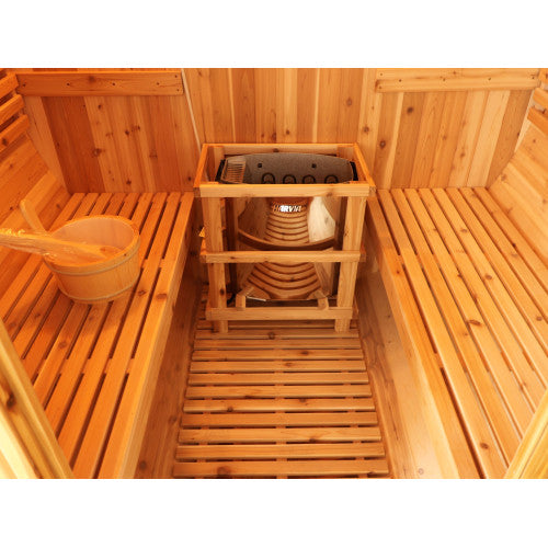 Aurora 2–4 Person Traditional Barrel Sauna, featuring a classic barrel design with premium wood construction, designed for a relaxing and rejuvenating sauna experience-6