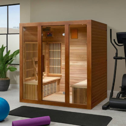 4-Person Indoor Infrared Cedar Sauna, crafted with natural cedar wood and equipped with advanced infrared technology, offering a spacious and therapeutic sauna experience-1